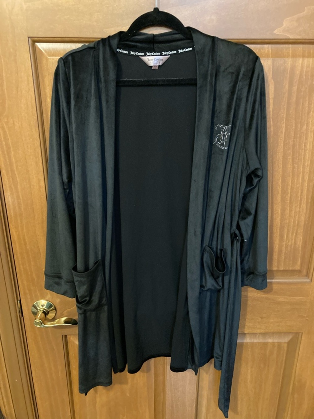 Juicy Couture Black Velvet Open Cardigan with Rhinestone JC Logo